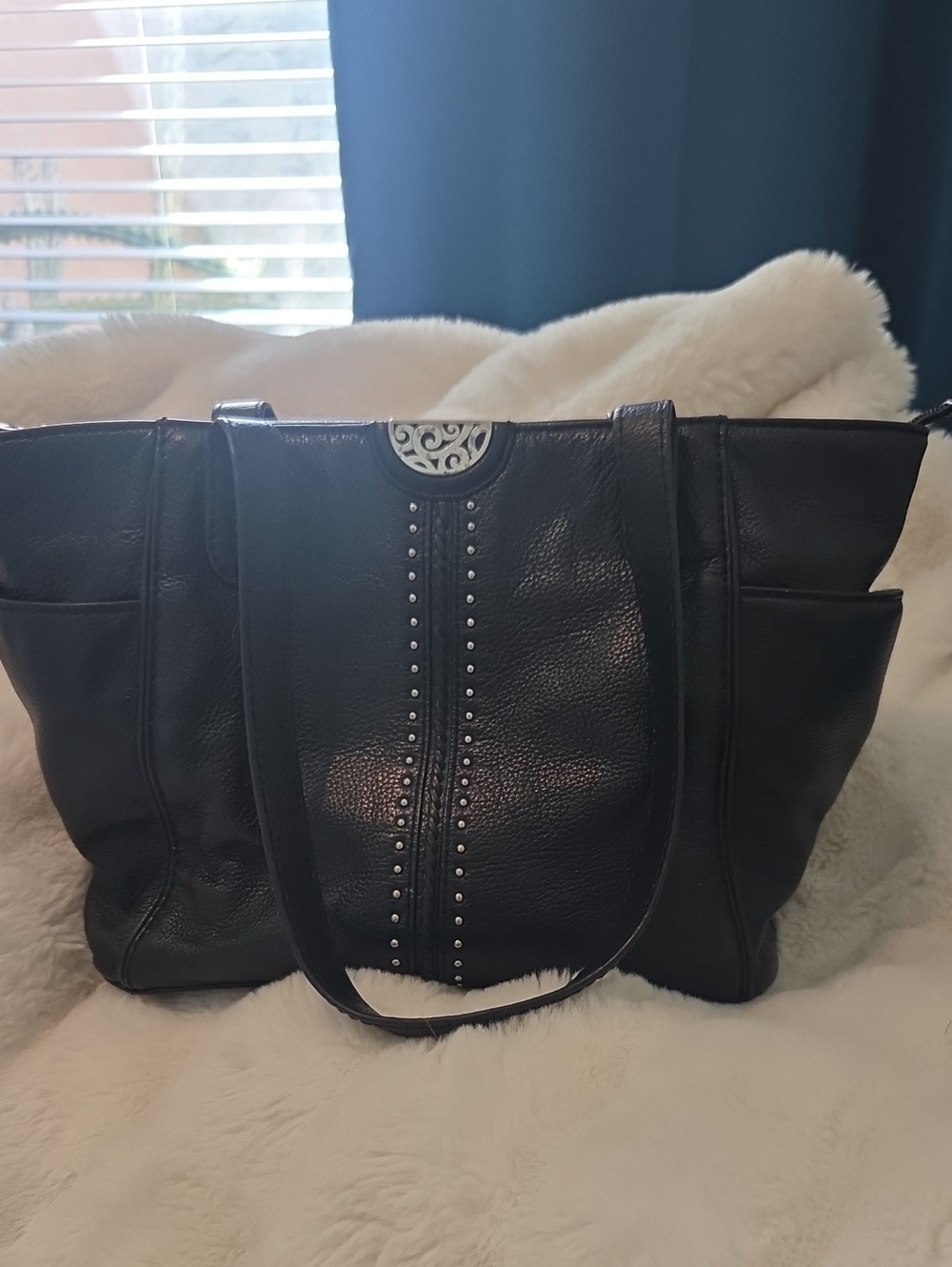 Brighton Black Stud-Accent Leather Tote Bag
